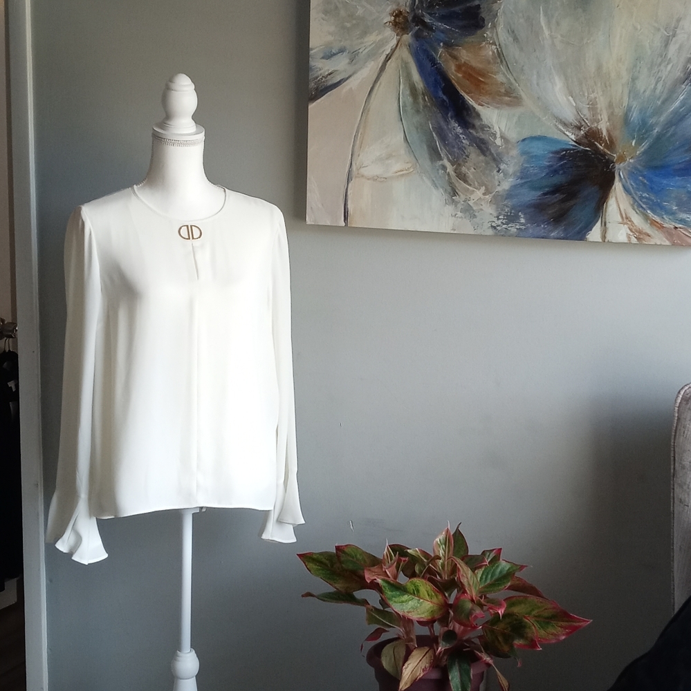 DKNY long sleeve blouse size M white
